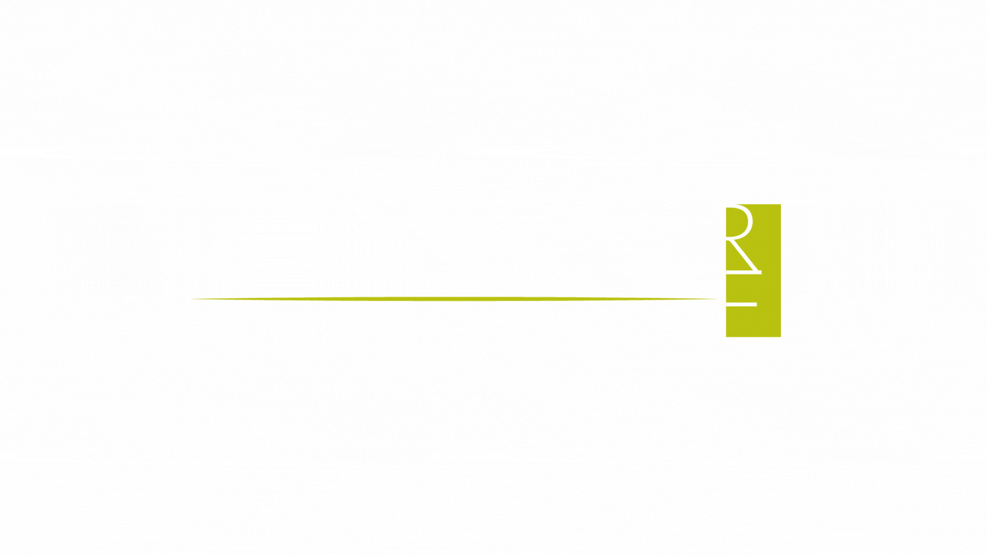 Minimalist graphic featuring a vertical green rectangle on the right with white "R" and "E," referencing RealFood, and a thin horizontal green line extending left from the rectangle.